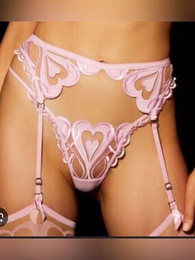 Honey Birdette Pink Hearts Suspender XS NWT
